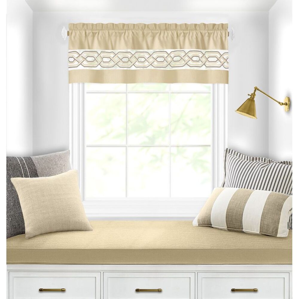 Paige Two-Tone Embroidered Window Curtain Set, Silver, 55" x 13"